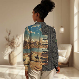 Djibouti Desert Women Casual Shirt Camel Riders and African Pattern