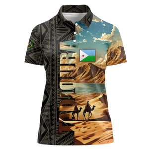 Djibouti Desert Women Polo Shirt Camel Riders and African Pattern
