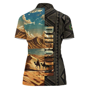 Djibouti Desert Women Polo Shirt Camel Riders and African Pattern