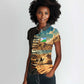 Djibouti Desert Women Polo Shirt Camel Riders and African Pattern