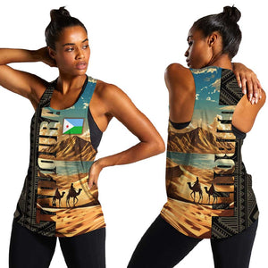 Djibouti Desert Women Racerback Tank Camel Riders and African Pattern