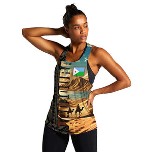 Djibouti Desert Women Racerback Tank Camel Riders and African Pattern