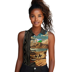 Djibouti Desert Women Sleeveless Polo Shirt Camel Riders and African Pattern