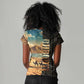 Djibouti Desert Women V-Neck T-Shirt Camel Riders and African Pattern