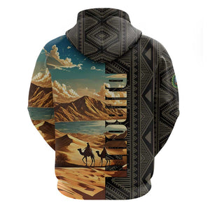 Djibouti Desert Zip Hoodie Camel Riders and African Pattern