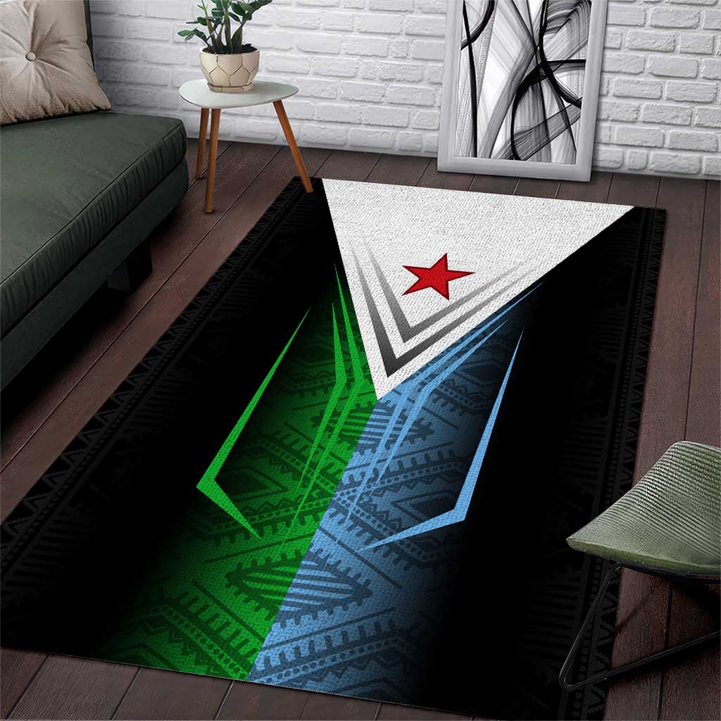 Djibouti Africa Area Rug Tribal Geometry Meets National Colors and Red Star Boldness