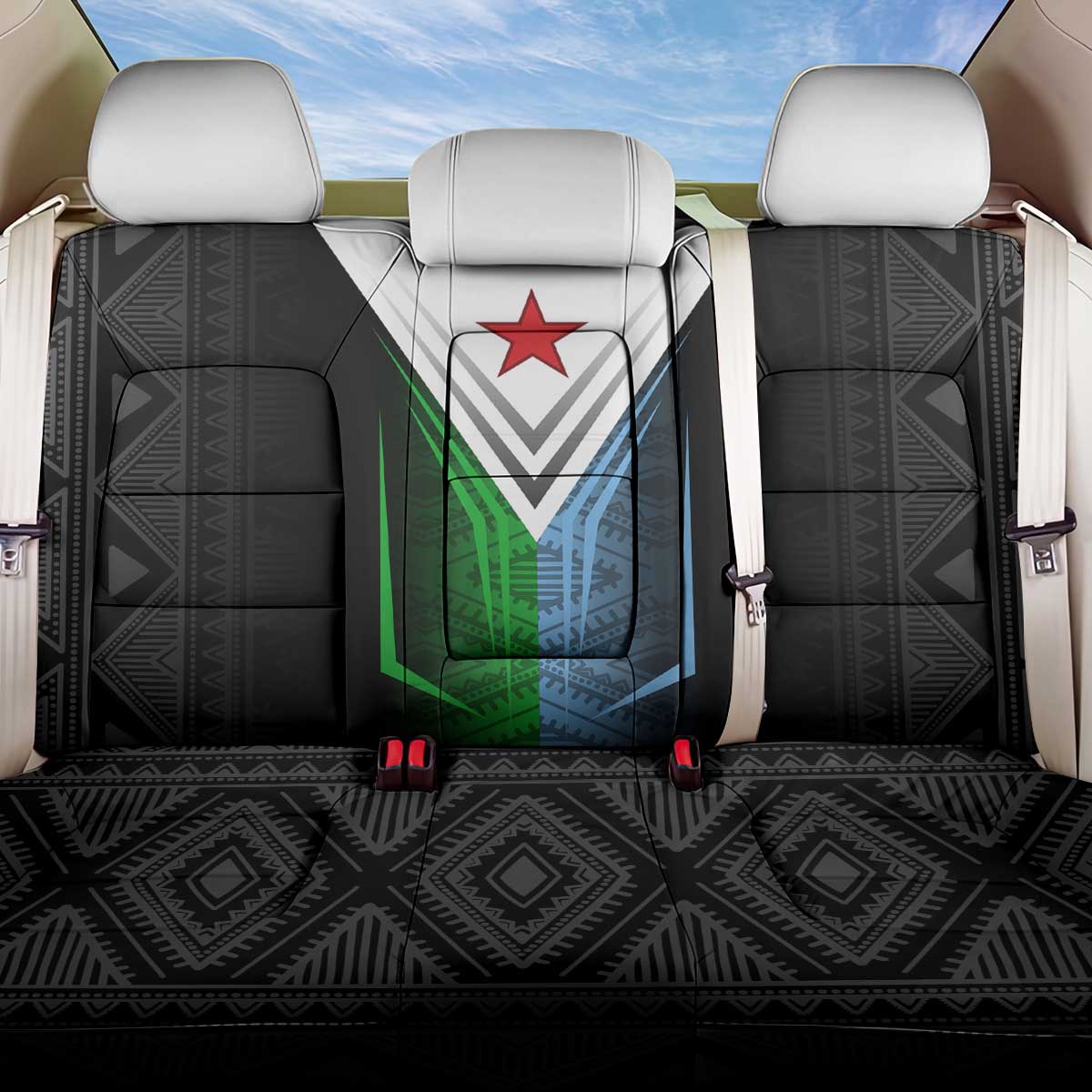 Djibouti Africa Back Car Seat Cover Tribal Geometry Meets National Colors and Red Star Boldness