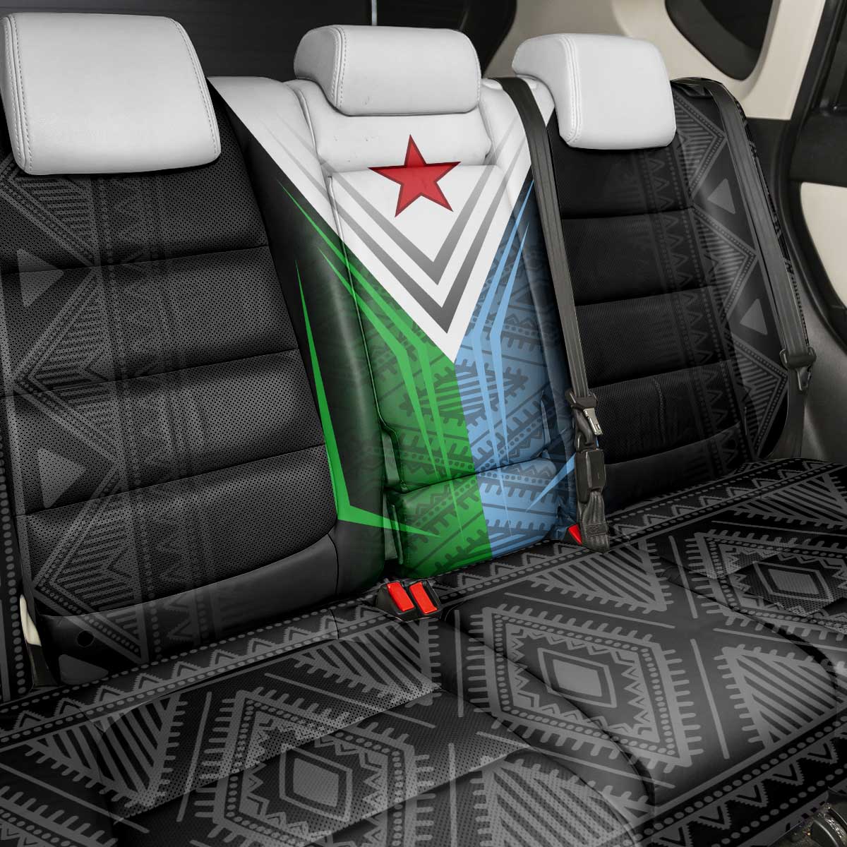 Djibouti Africa Back Car Seat Cover Tribal Geometry Meets National Colors and Red Star Boldness