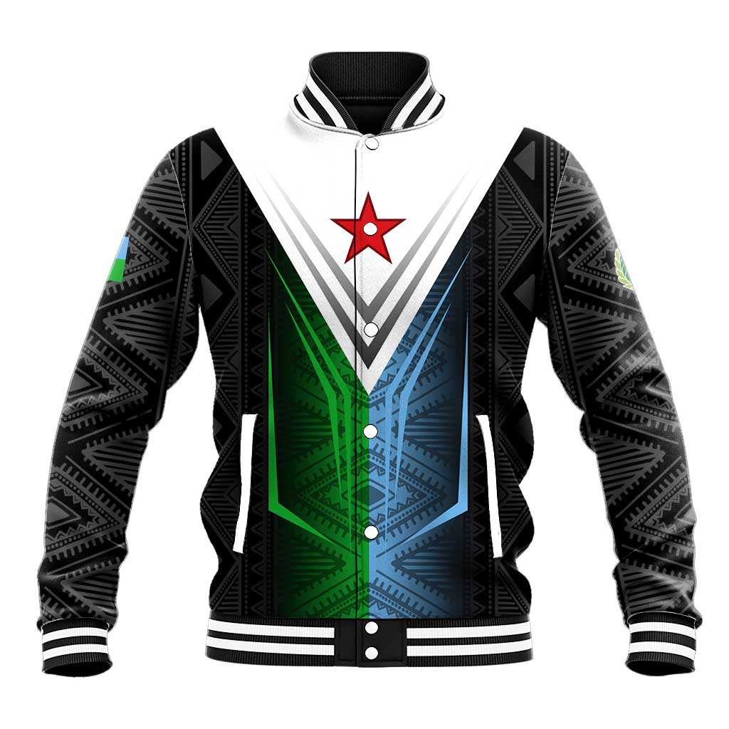 Djibouti Africa Baseball Jacket Tribal Geometry Meets National Colors and Red Star Boldness