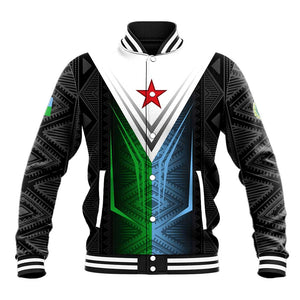 Djibouti Africa Baseball Jacket Tribal Geometry Meets National Colors and Red Star Boldness