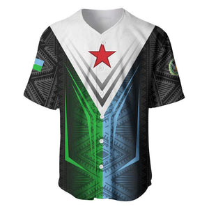 Djibouti Africa Baseball Jersey Tribal Geometry Meets National Colors and Red Star Boldness