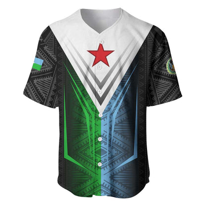 Djibouti Africa Baseball Jersey Tribal Geometry Meets National Colors and Red Star Boldness