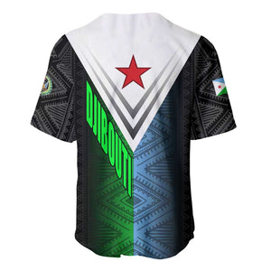 Djibouti Africa Baseball Jersey Tribal Geometry Meets National Colors and Red Star Boldness
