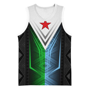 Djibouti Africa Basketball Jersey Tribal Geometry Meets National Colors and Red Star Boldness - African Pride
