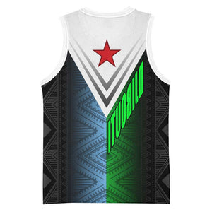 Djibouti Africa Basketball Jersey Tribal Geometry Meets National Colors and Red Star Boldness - African Pride