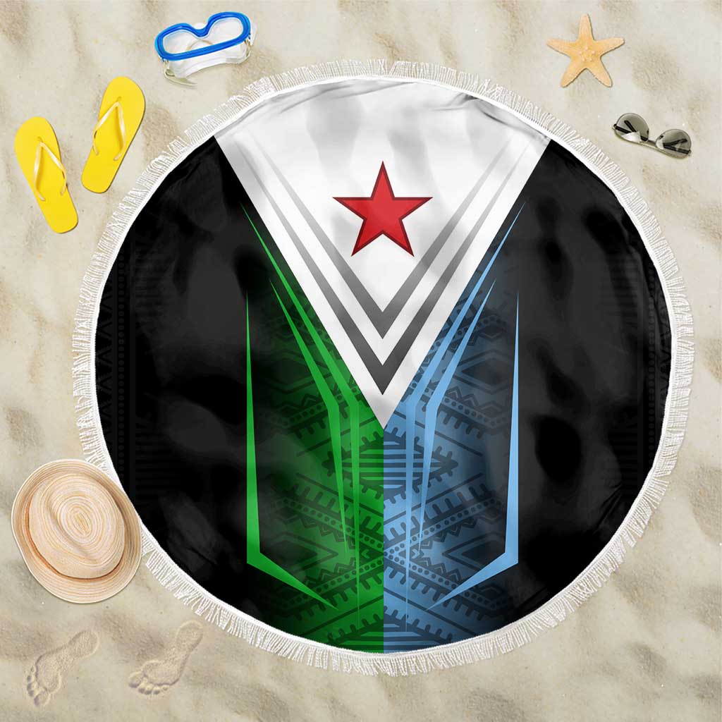 Djibouti Africa Beach Blanket Tribal Geometry Meets National Colors and Red Star Boldness