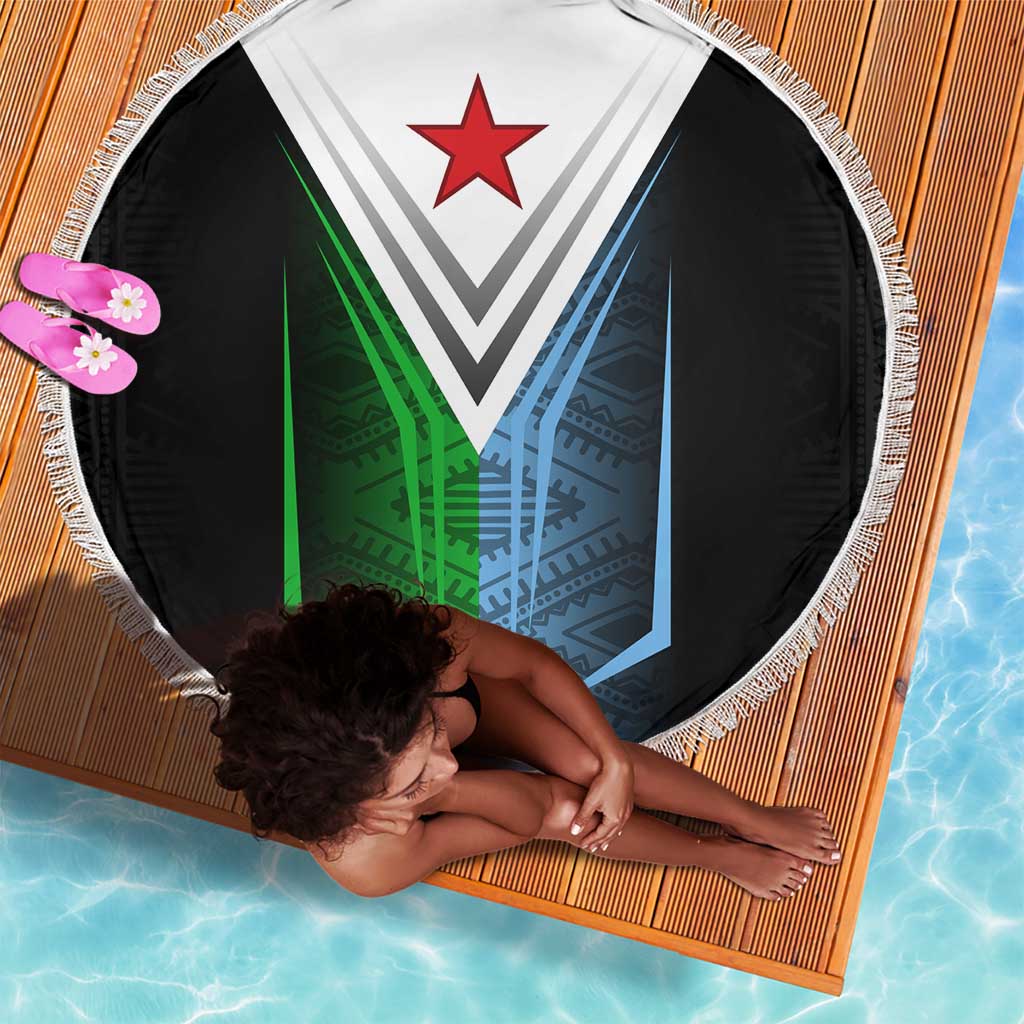 Djibouti Africa Beach Blanket Tribal Geometry Meets National Colors and Red Star Boldness