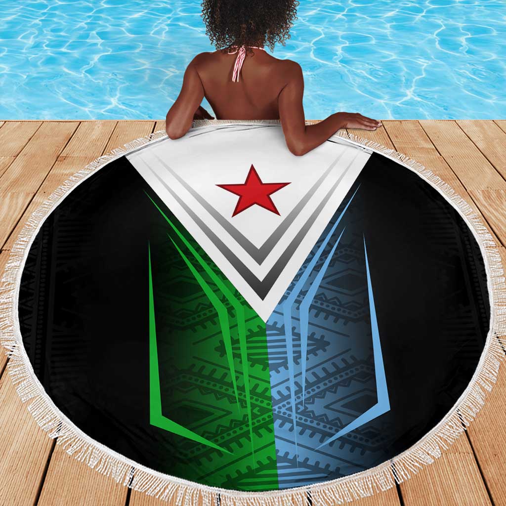 Djibouti Africa Beach Blanket Tribal Geometry Meets National Colors and Red Star Boldness
