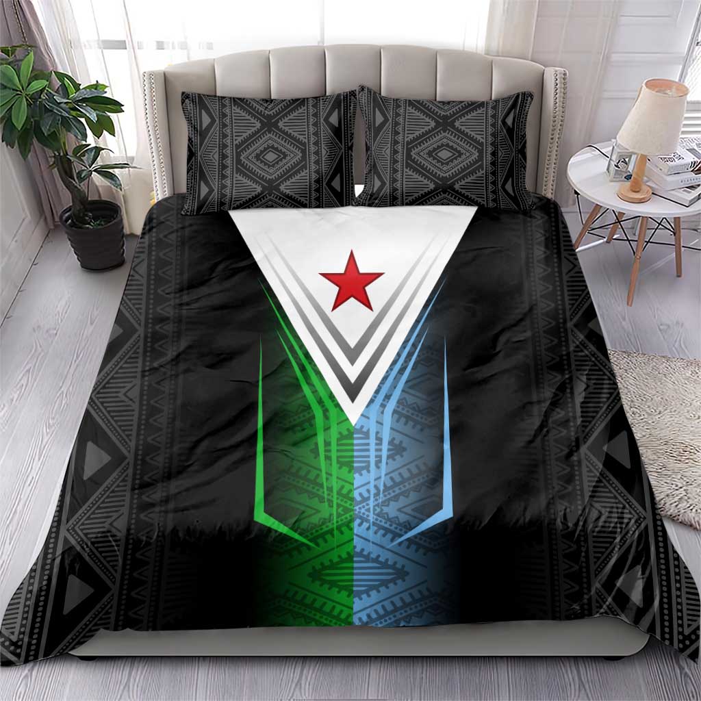 Djibouti Africa Bedding Set Tribal Geometry Meets National Colors and Red Star Boldness