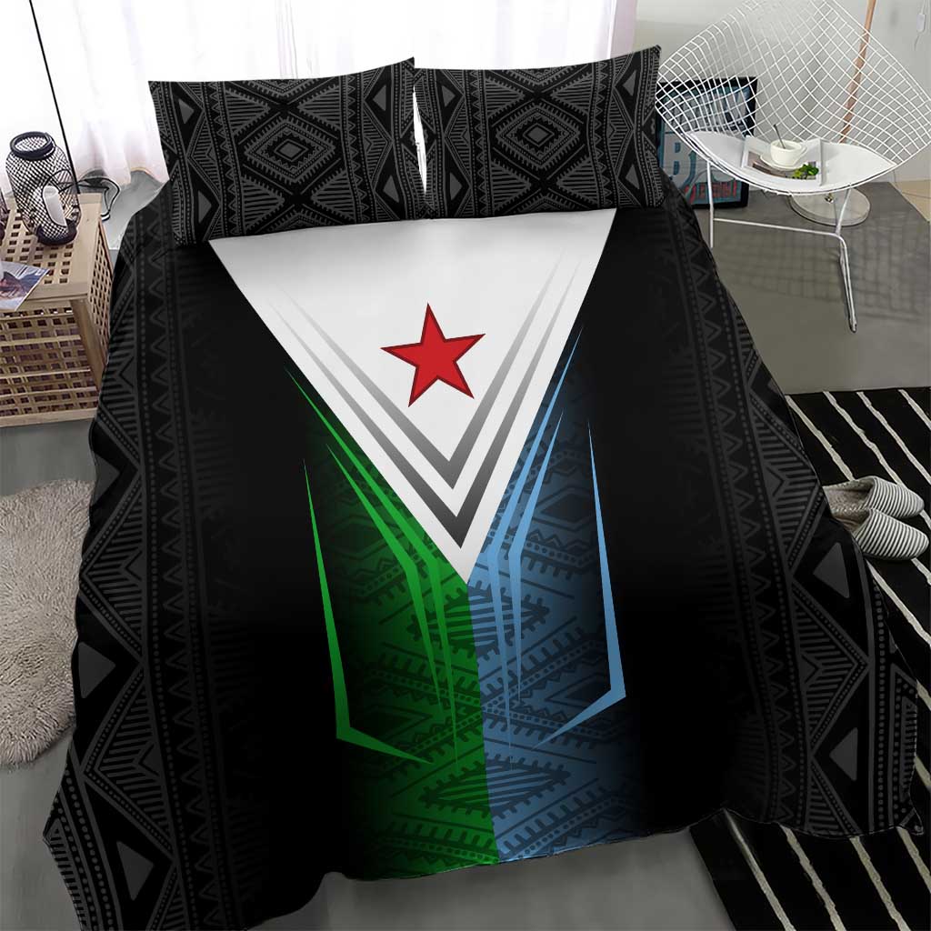 Djibouti Africa Bedding Set Tribal Geometry Meets National Colors and Red Star Boldness