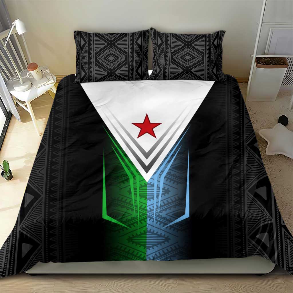 Djibouti Africa Bedding Set Tribal Geometry Meets National Colors and Red Star Boldness