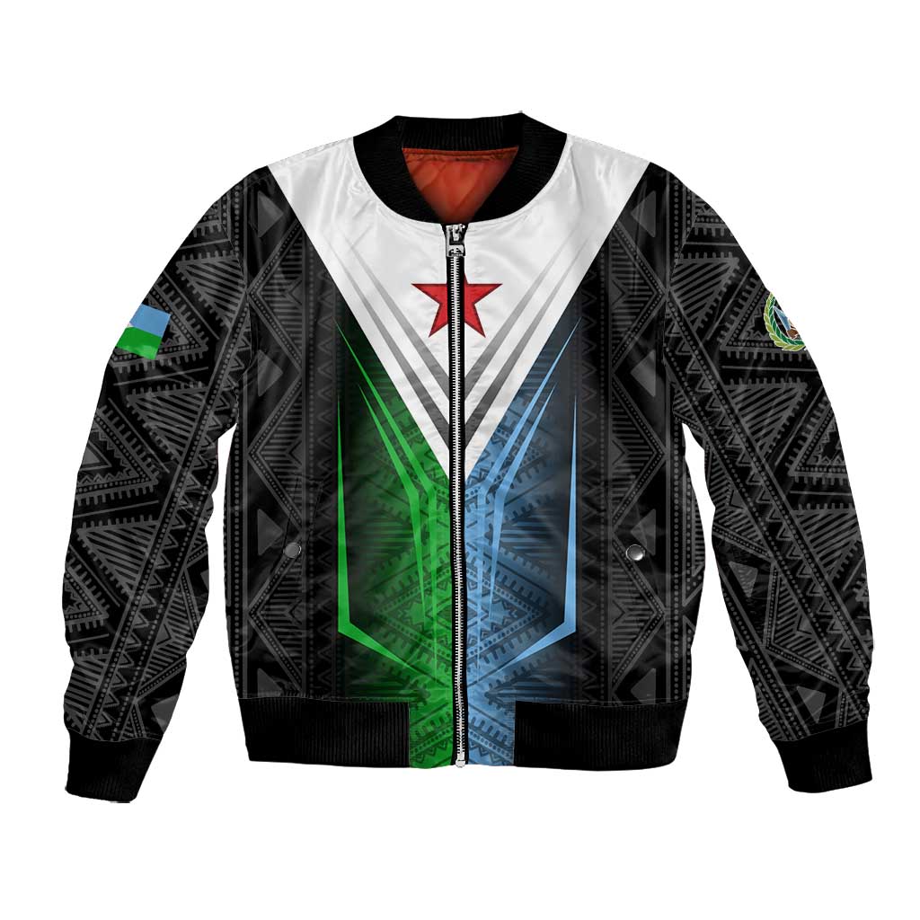 Djibouti Africa Bomber Jacket Tribal Geometry Meets National Colors and Red Star Boldness