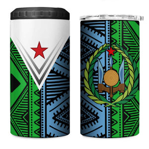 Djibouti Africa 4 in 1 Can Cooler Tumbler Tribal Geometry Meets National Colors and Red Star Boldness