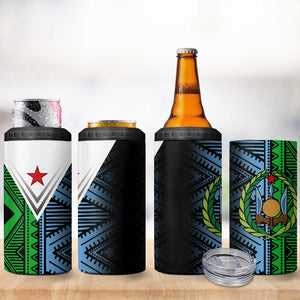 Djibouti Africa 4 in 1 Can Cooler Tumbler Tribal Geometry Meets National Colors and Red Star Boldness