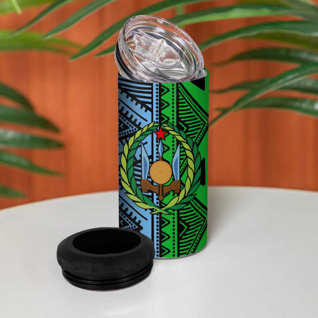 Djibouti Africa 4 in 1 Can Cooler Tumbler Tribal Geometry Meets National Colors and Red Star Boldness