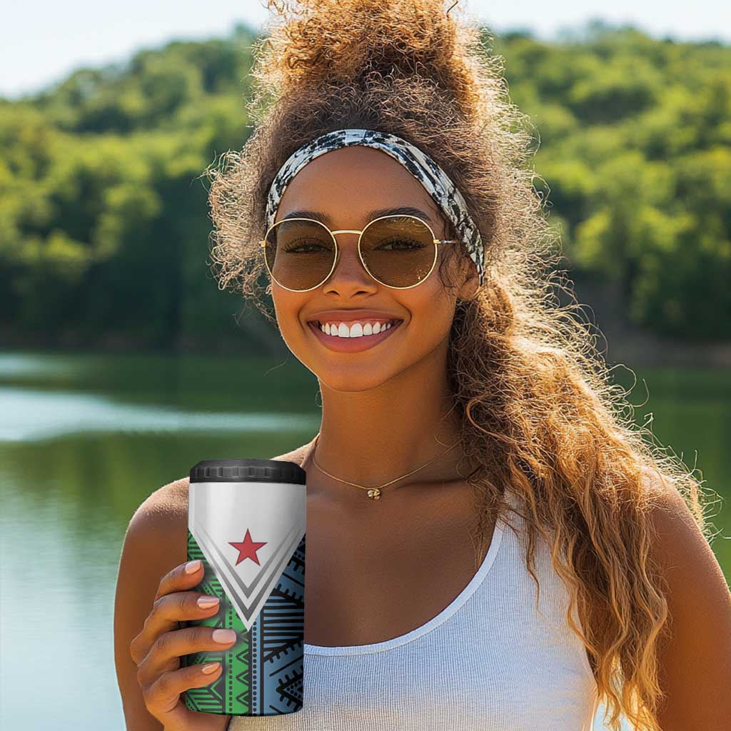Djibouti Africa 4 in 1 Can Cooler Tumbler Tribal Geometry Meets National Colors and Red Star Boldness