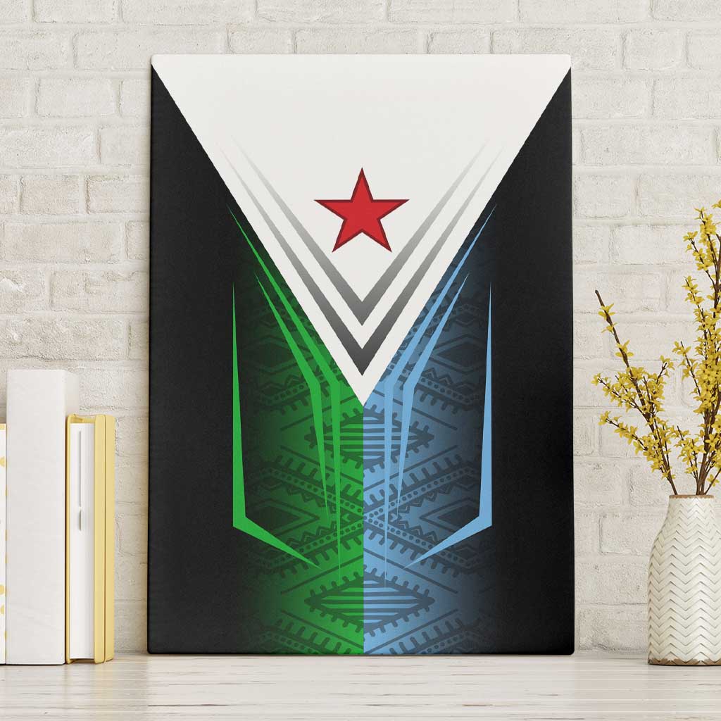 Djibouti Africa Canvas Wall Art Tribal Geometry Meets National Colors and Red Star Boldness