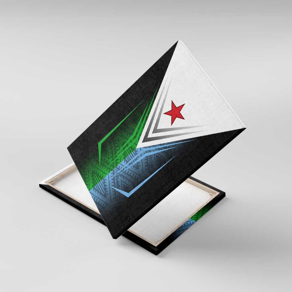 Djibouti Africa Canvas Wall Art Tribal Geometry Meets National Colors and Red Star Boldness