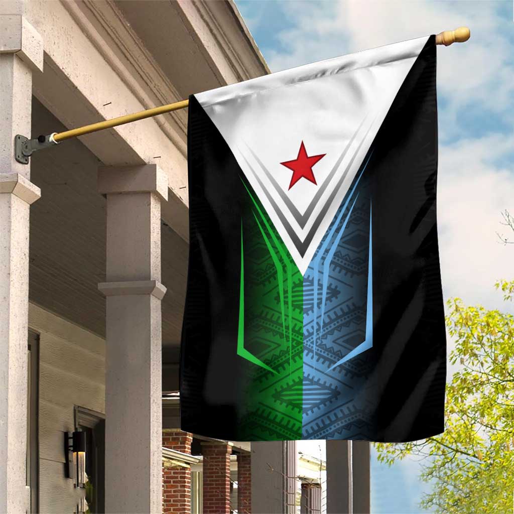 Djibouti Africa Garden Flag Tribal Geometry Meets National Colors and Red Star Boldness