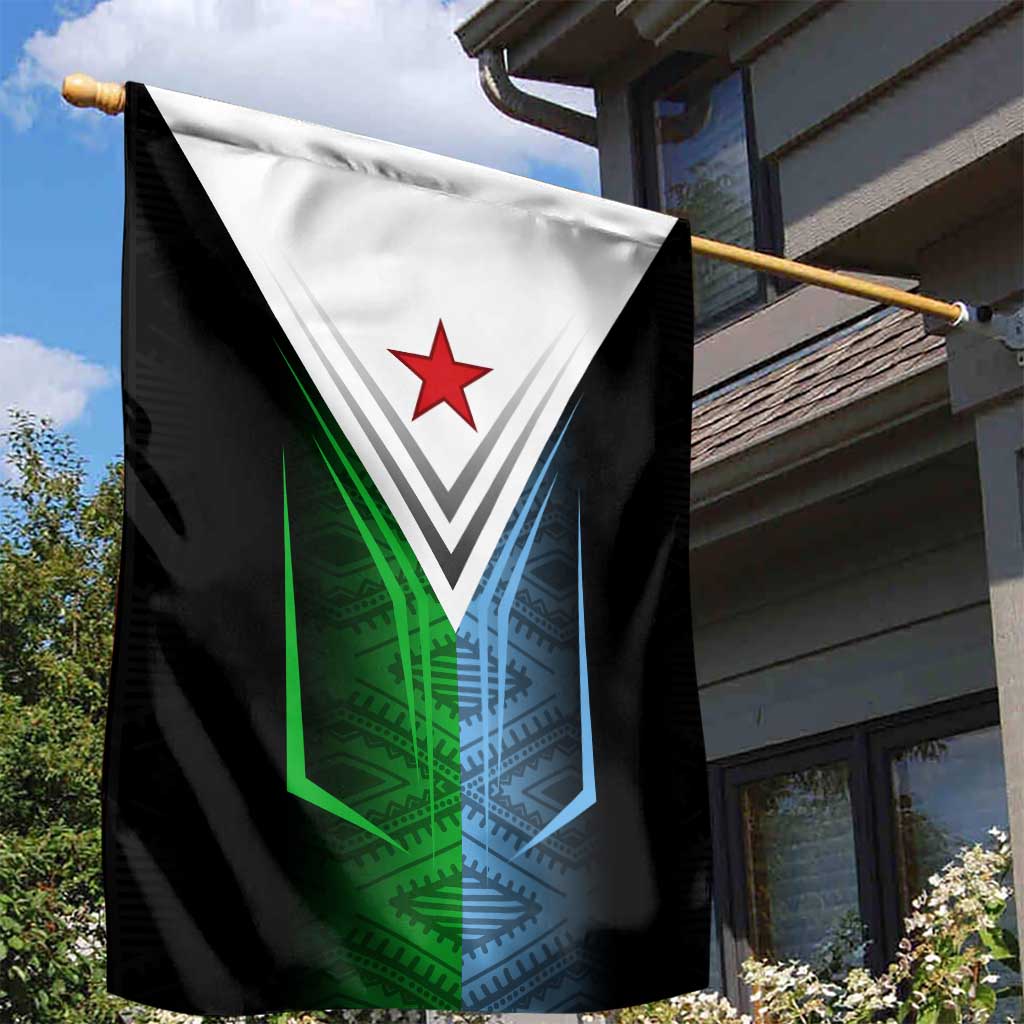 Djibouti Africa Garden Flag Tribal Geometry Meets National Colors and Red Star Boldness