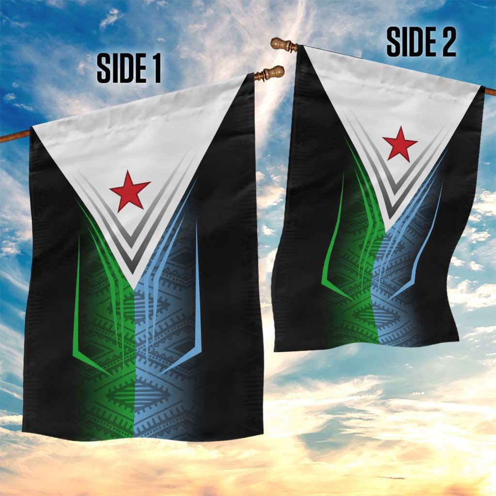 Djibouti Africa Garden Flag Tribal Geometry Meets National Colors and Red Star Boldness