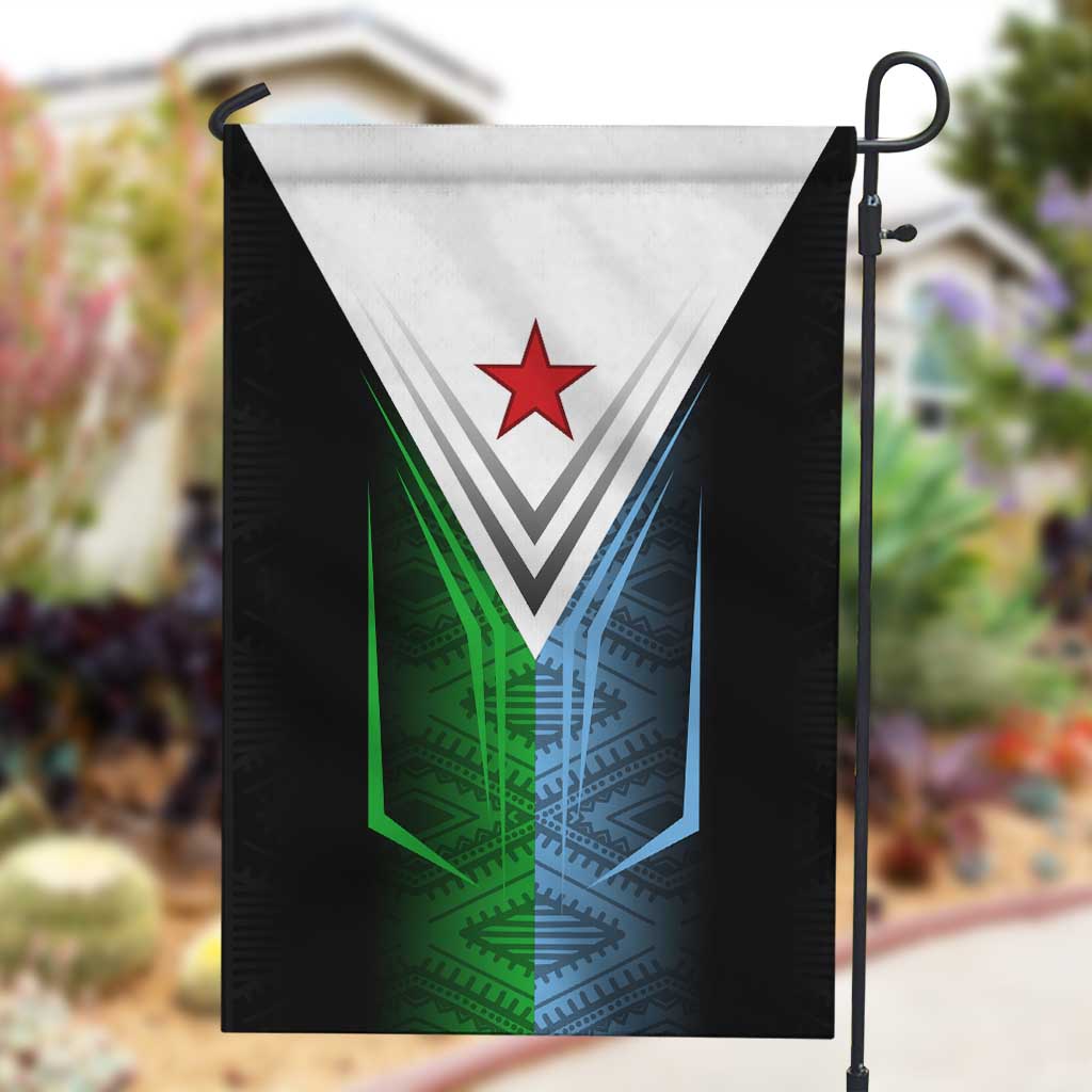 Djibouti Africa Garden Flag Tribal Geometry Meets National Colors and Red Star Boldness