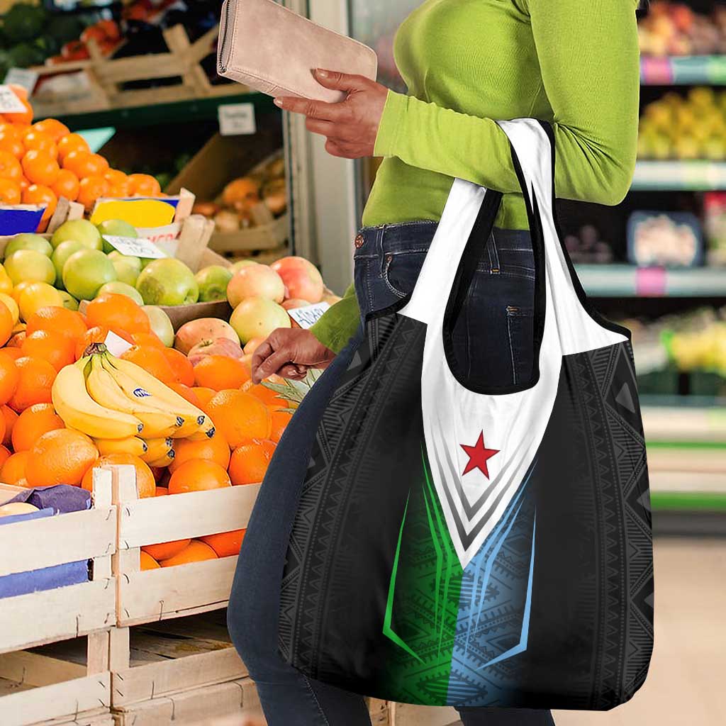 Djibouti Africa Grocery Bag Tribal Geometry Meets National Colors and Red Star Boldness