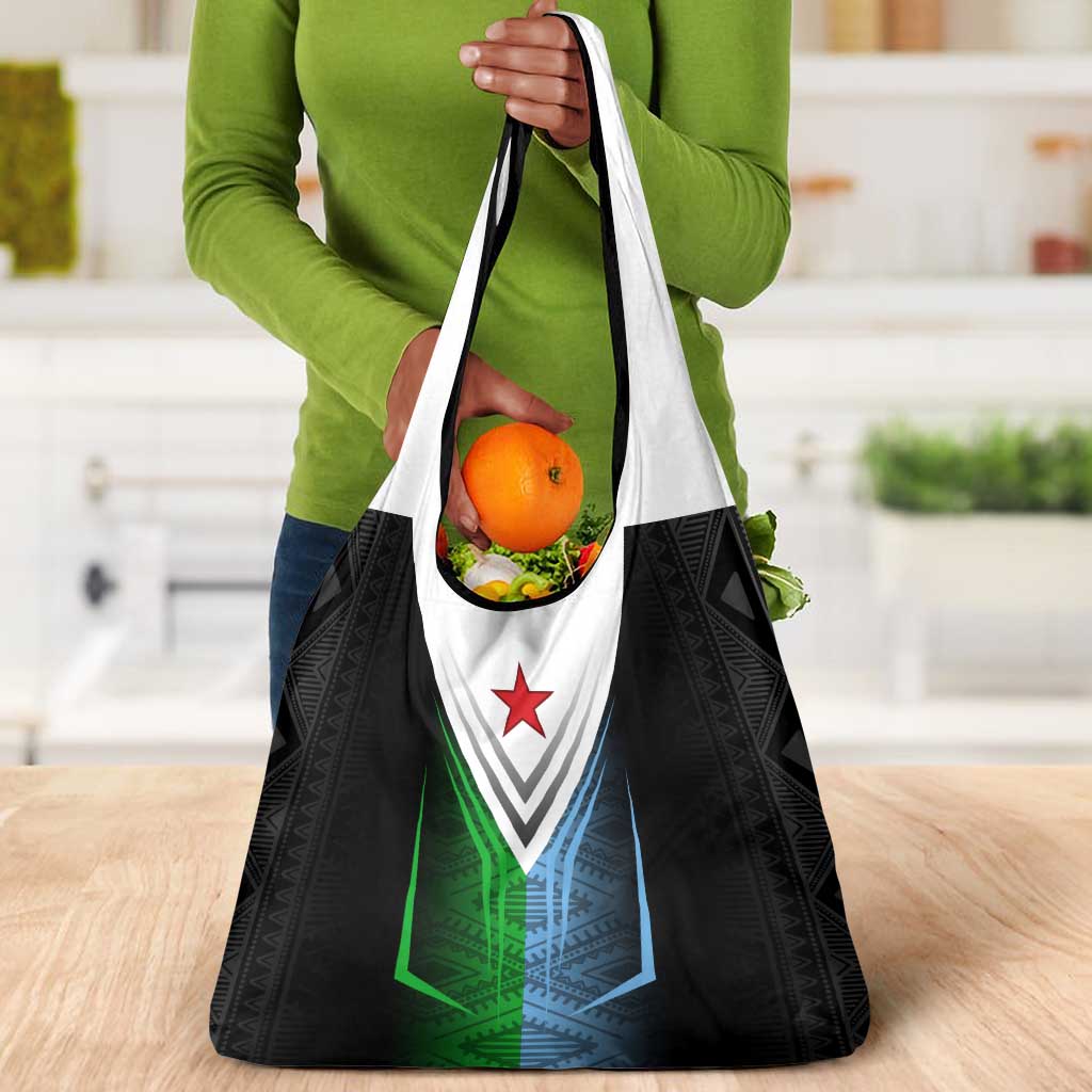 Djibouti Africa Grocery Bag Tribal Geometry Meets National Colors and Red Star Boldness