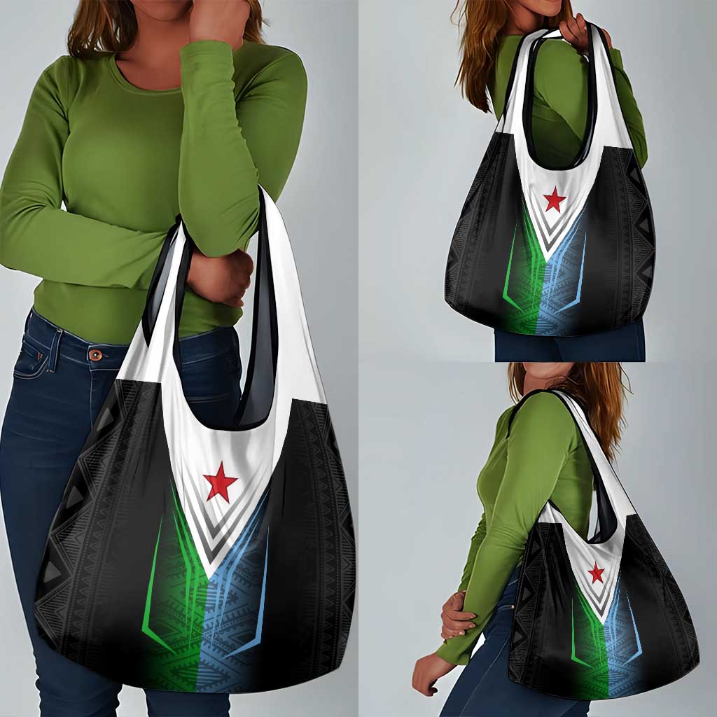 Djibouti Africa Grocery Bag Tribal Geometry Meets National Colors and Red Star Boldness