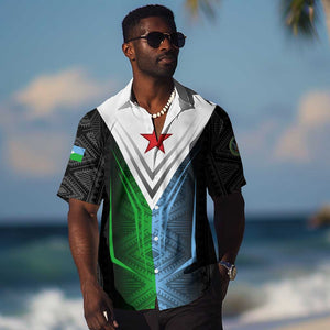 Djibouti Africa Hawaiian Shirt Tribal Geometry Meets National Colors and Red Star Boldness