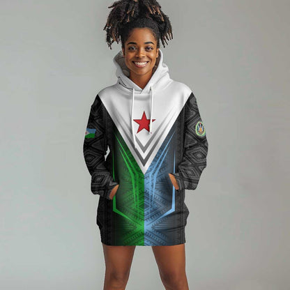 Djibouti Africa Hoodie Dress Tribal Geometry Meets National Colors and Red Star Boldness