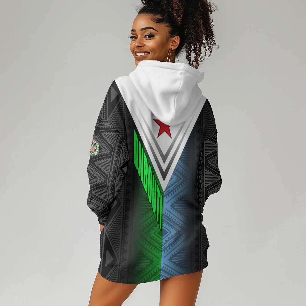 Djibouti Africa Hoodie Dress Tribal Geometry Meets National Colors and Red Star Boldness