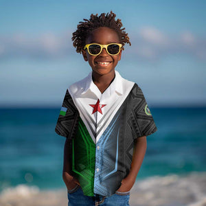 Djibouti Africa Kid Hawaiian Shirt Tribal Geometry Meets National Colors and Red Star Boldness
