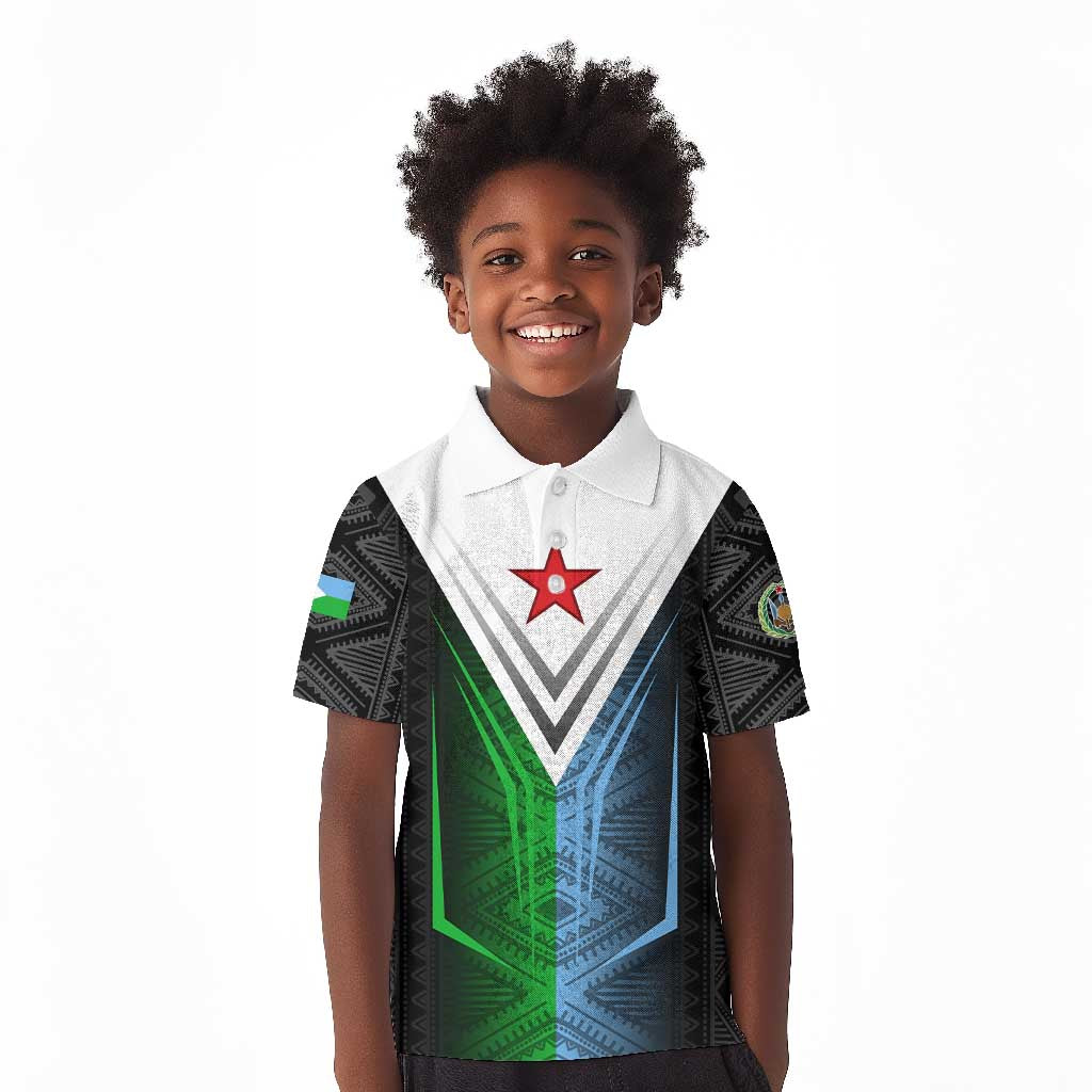 Djibouti Africa Kid Polo Shirt Tribal Geometry Meets National Colors and Red Star Boldness