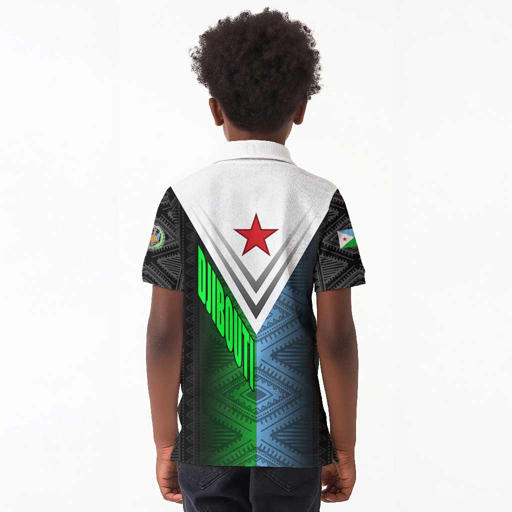 Djibouti Africa Kid Polo Shirt Tribal Geometry Meets National Colors and Red Star Boldness