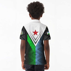 Djibouti Africa Kid Polo Shirt Tribal Geometry Meets National Colors and Red Star Boldness