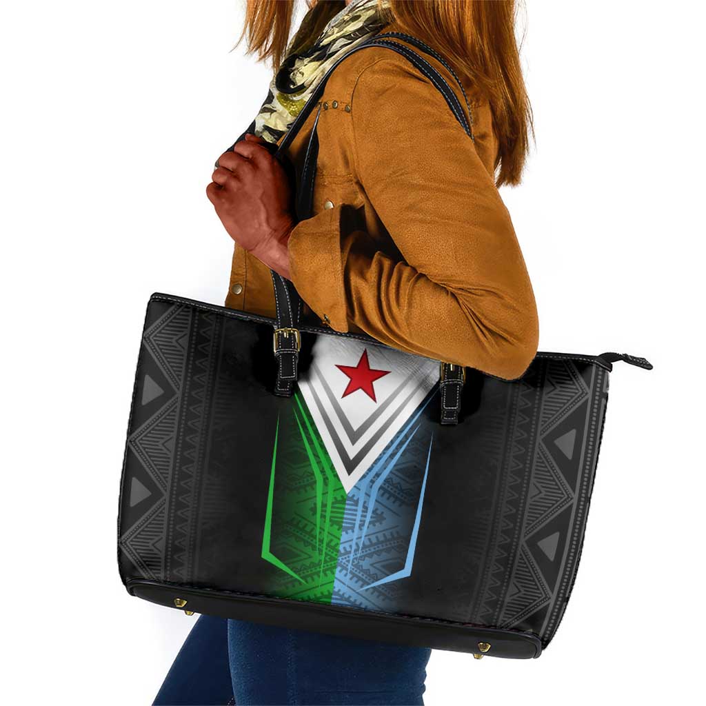 Djibouti Africa Leather Tote Bag Tribal Geometry Meets National Colors and Red Star Boldness