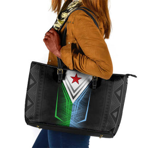 Djibouti Africa Leather Tote Bag Tribal Geometry Meets National Colors and Red Star Boldness