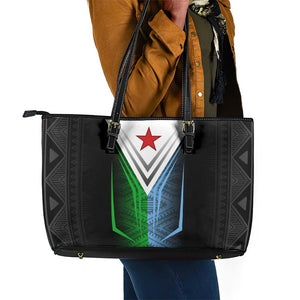 Djibouti Africa Leather Tote Bag Tribal Geometry Meets National Colors and Red Star Boldness