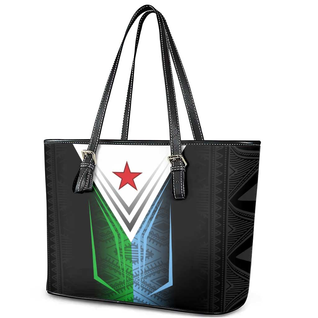 Djibouti Africa Leather Tote Bag Tribal Geometry Meets National Colors and Red Star Boldness
